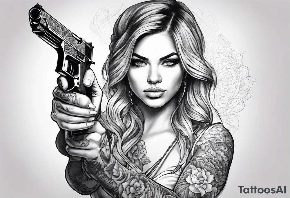 woman with a gun tattoo idea