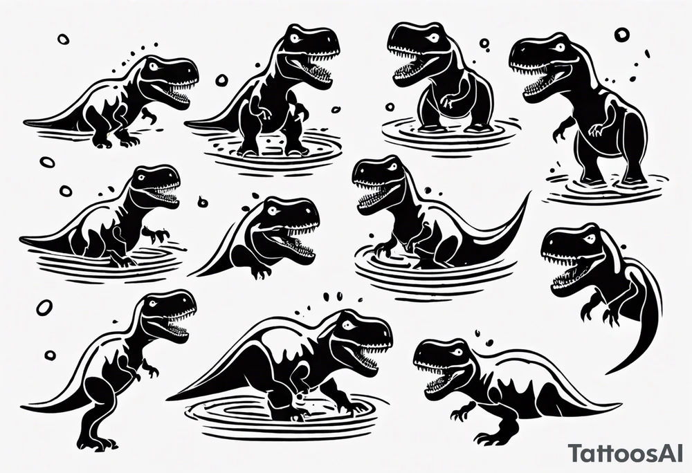 silly happy t rex in a pool tattoo idea