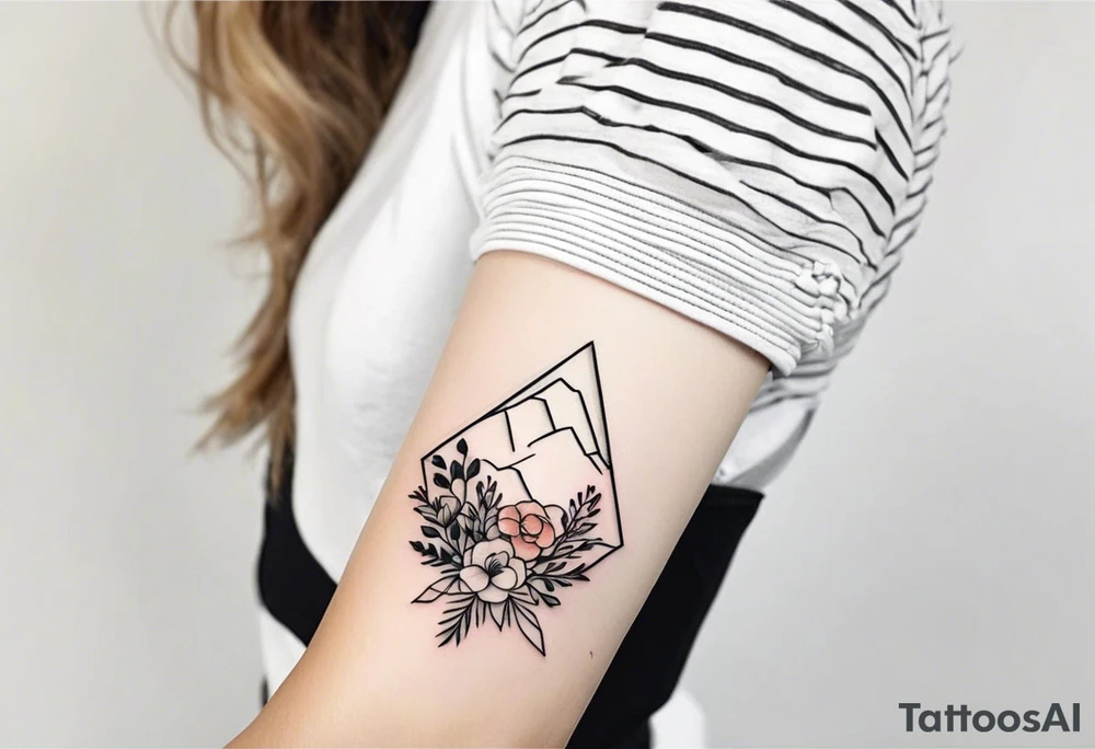 very small minimalist tattoo for female arm mountain and flowers tattoo idea