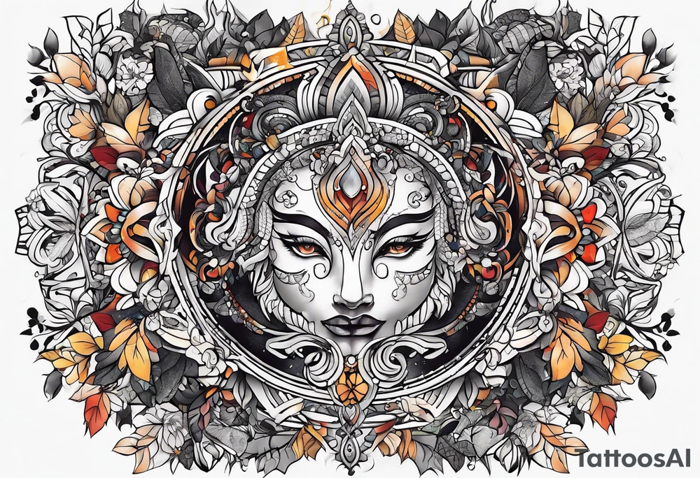 Arm Sleeve Tattoo with fall colors flat tattoo idea