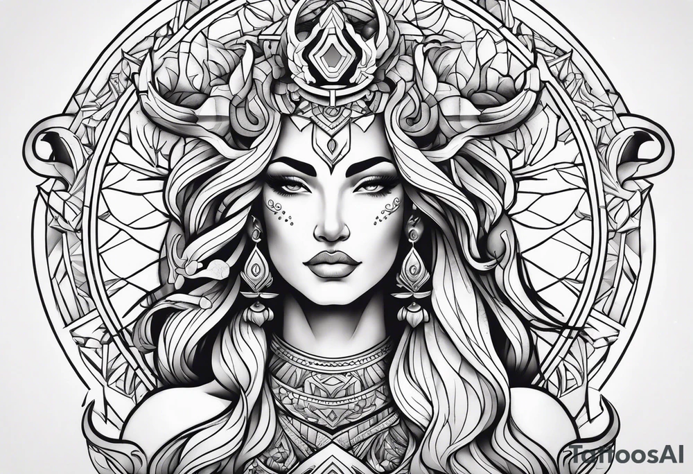 Powerful majestic taurus goddess tattoo idea