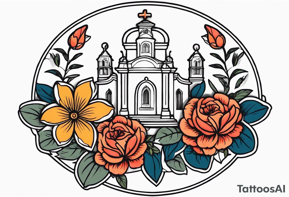 pray

old school vintage simple traditional design with vintage flowers surrounding
bold color simple tattoo idea