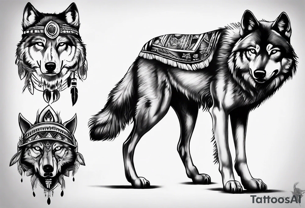 Indian Theme wolf photorealism tattoo idea