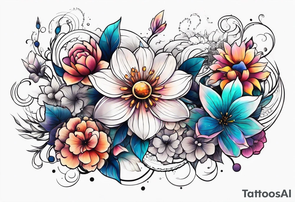 Cosmic space flowers tattoo idea