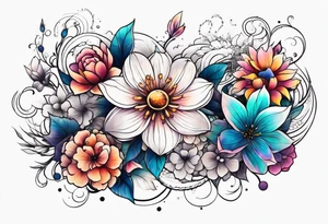 Cosmic space flowers tattoo idea