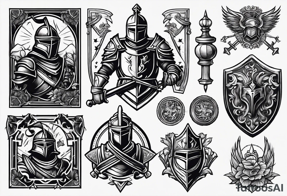 simple knight woodcut stamp style tattoo idea