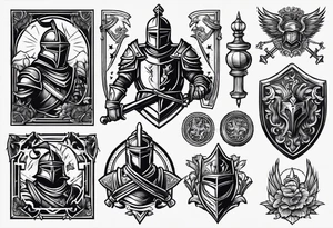 simple knight woodcut stamp style tattoo idea