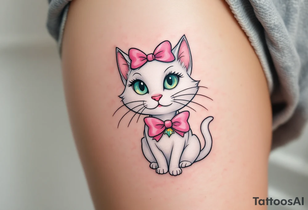A white cat with a pink bow, Marie from The Aristocats is the ultimate tattoo for feline fans. tattoo idea
