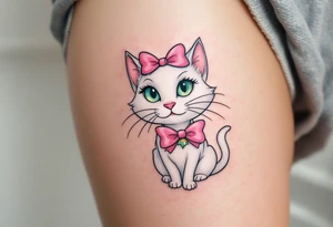 A white cat with a pink bow, Marie from The Aristocats is the ultimate tattoo for feline fans. tattoo idea