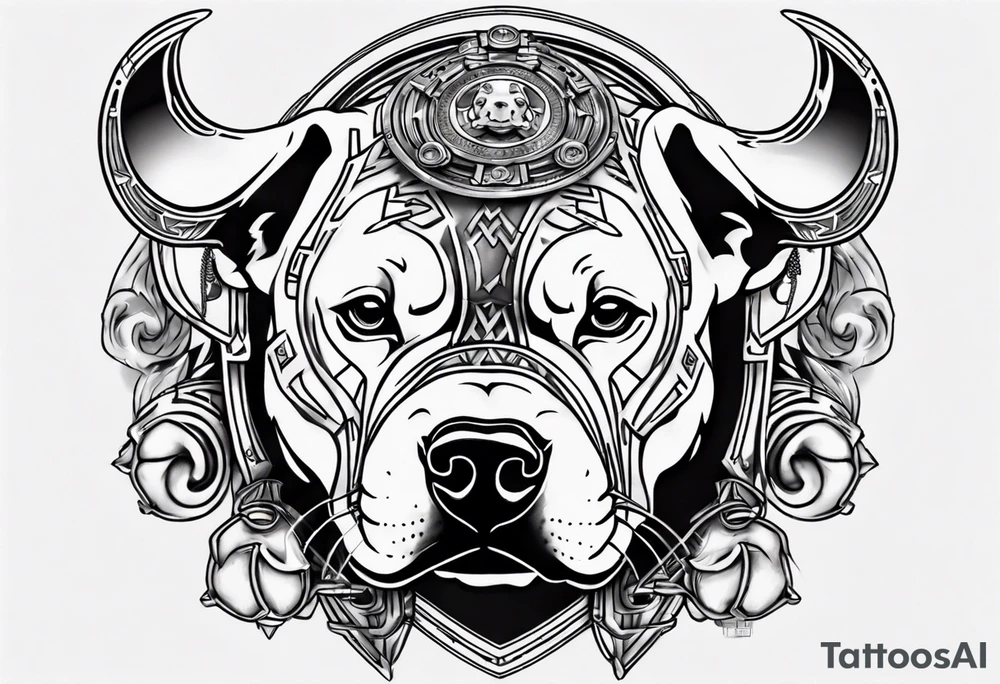 Pitbull with a viking helmet tattoo idea