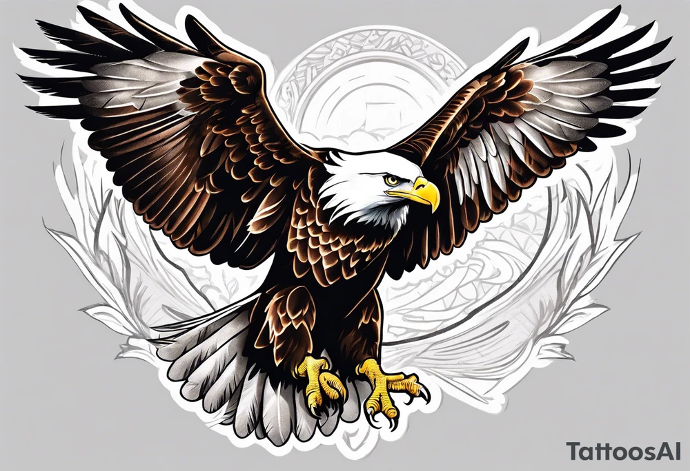 American eagle with wings spread out across upper back tattoo idea