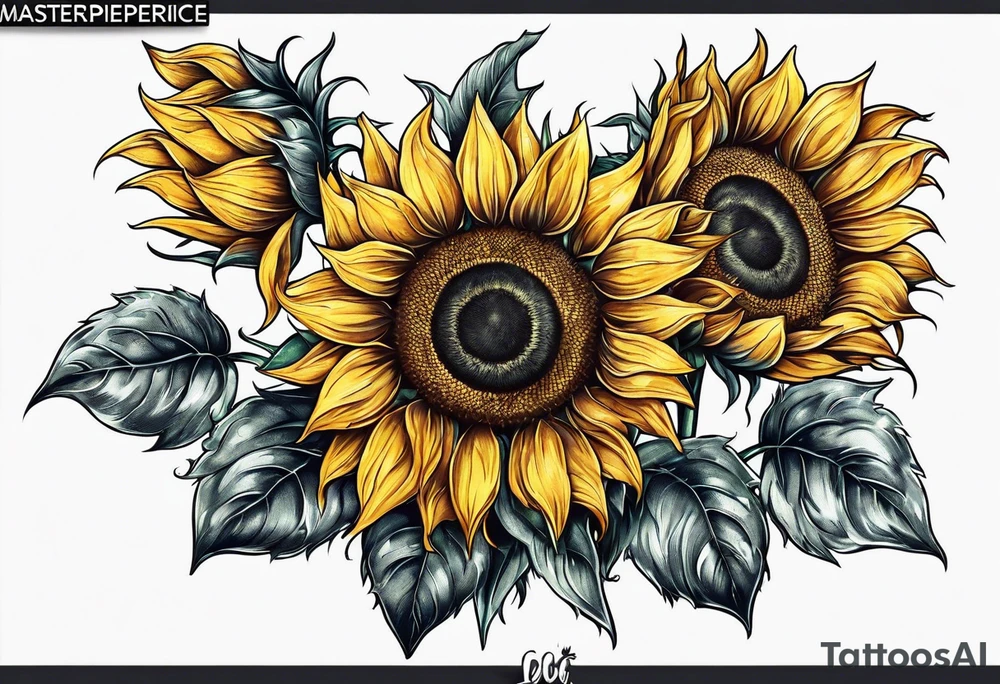 Sunflowers with three dog paws tattoo idea