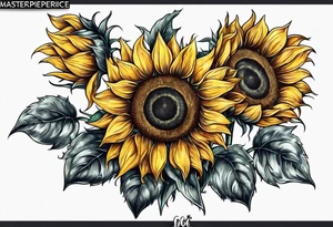 Sunflowers with three dog paws tattoo idea