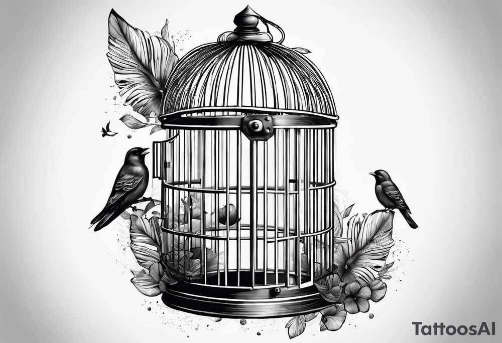 A birdcage with and open door, with a bird flying out, on the
beach tattoo idea
