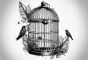 A birdcage with and open door, with a bird flying out, on the
beach tattoo idea