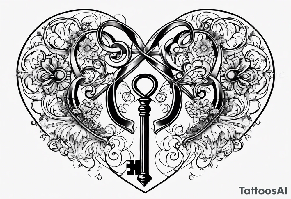 Antique keys heart shaped tattoo idea