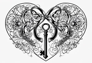 Antique keys heart shaped tattoo idea