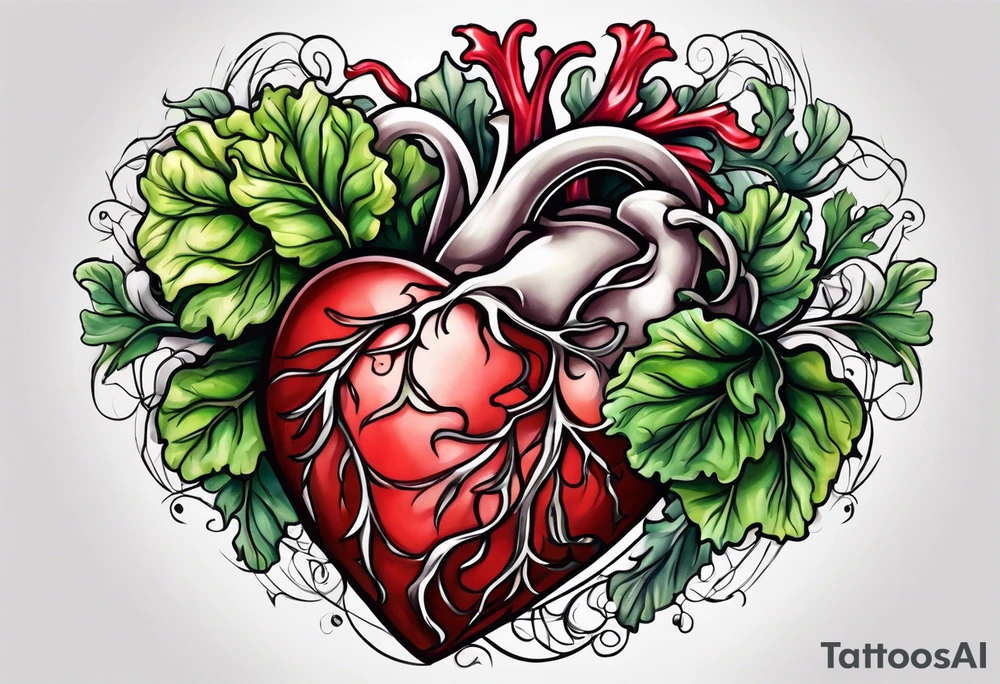 Body heart intertwined with cabbage leaved tattoo idea