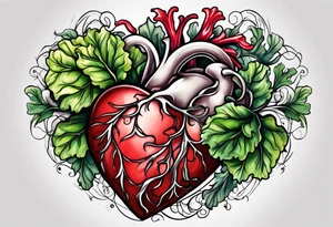 Body heart intertwined with cabbage leaved tattoo idea