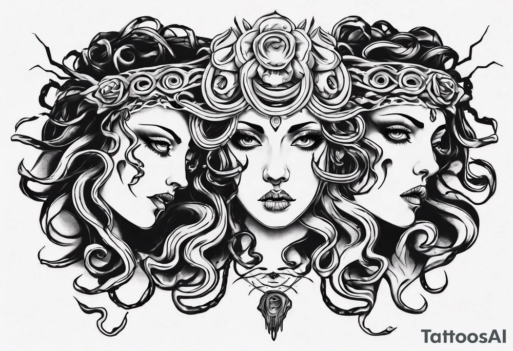 Powerful lusty Medusa white eyes tattoo idea