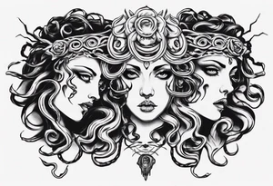 Powerful lusty Medusa white eyes tattoo idea