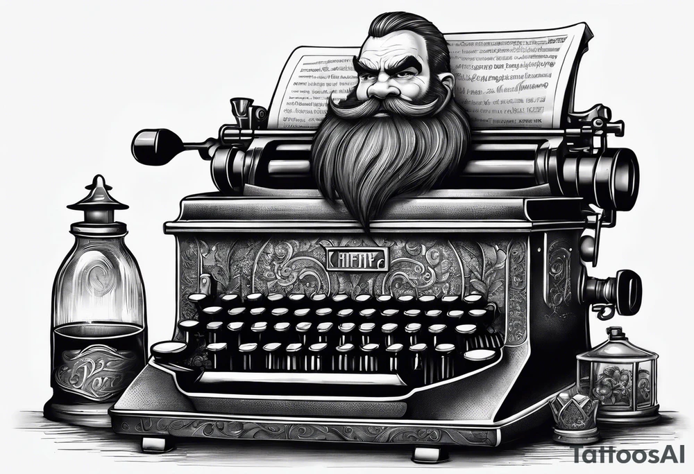 dwarf coming out of a typewriter tattoo idea