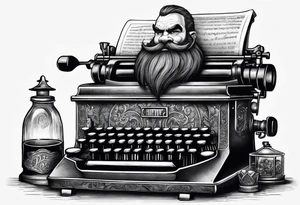 dwarf coming out of a typewriter tattoo idea