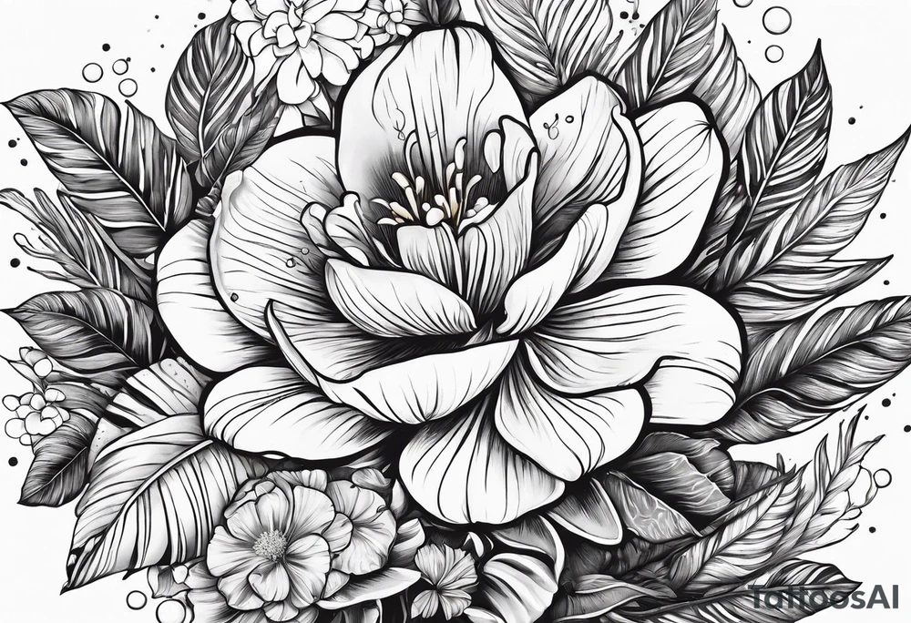 sea,, night, flower, palm, tattoo idea