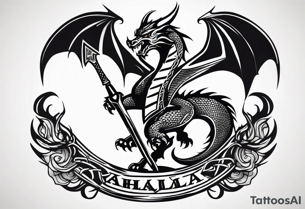 Valhalla sword shield dragon axe tattoo idea