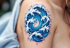 A stylized spiral composed of blue waves and white foam, capturing the movement of the ocean. tattoo idea