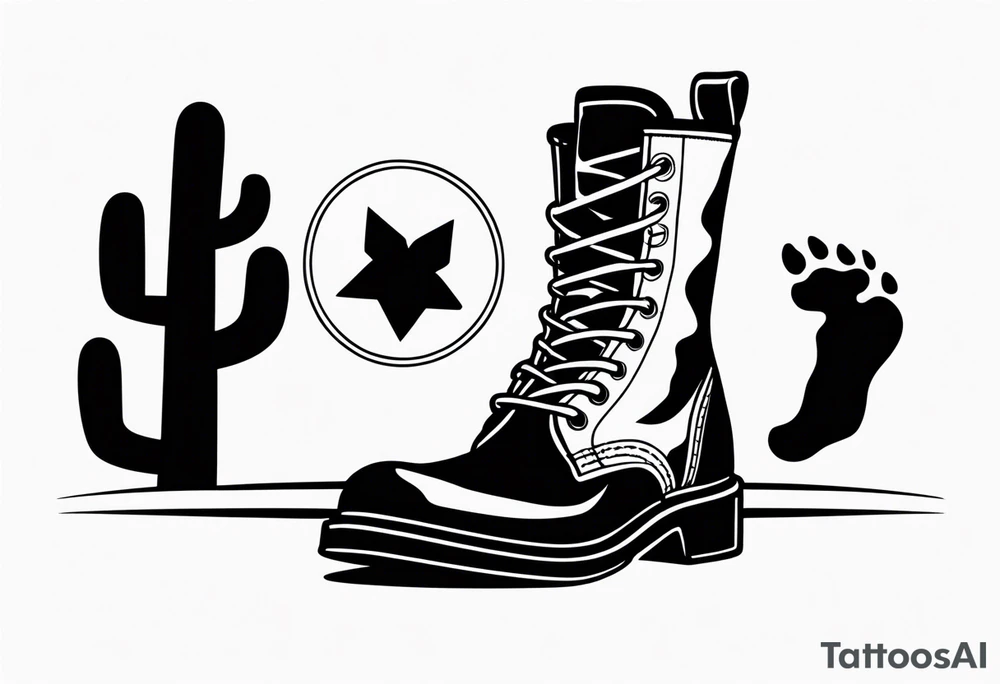 texas outline with a dog paw and boots tattoo idea