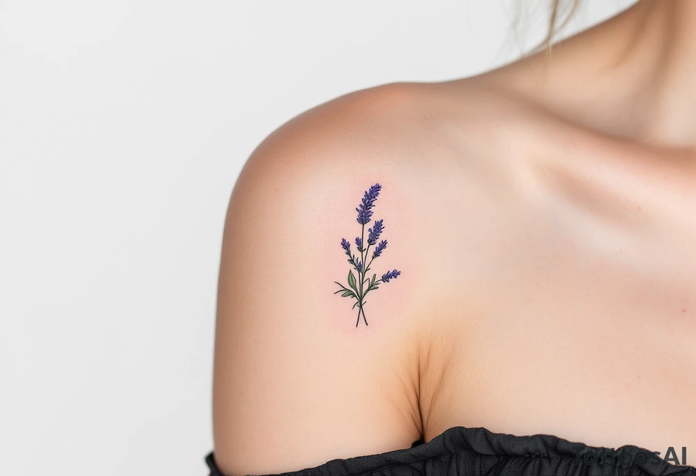 A detailed botanical lavender illustration placed in rectangle tattoo idea