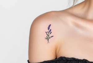 A detailed botanical lavender illustration placed in rectangle tattoo idea