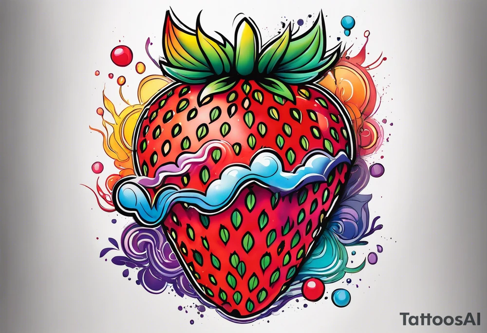 Rainbow Strawberry in a graffiti very surreal style tattoo idea