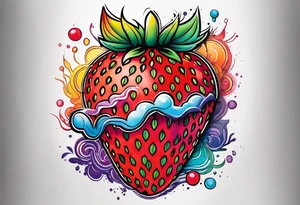 Rainbow Strawberry in a graffiti very surreal style tattoo idea