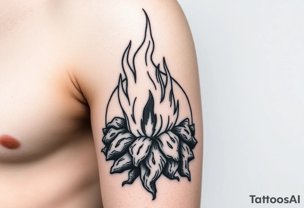 flame in a heavy roots sphere tattoo idea