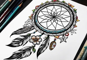 dreamcatcher，Including stars, moon, and Lucky clover tattoo idea