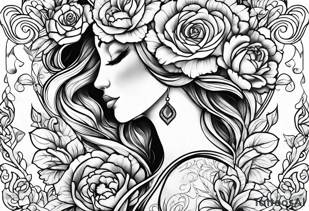 Mom and son , hearts and flowers tattoo idea