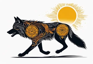 strength, small, running young wolf, elegant, armenian, sun, lenghty tattoo idea