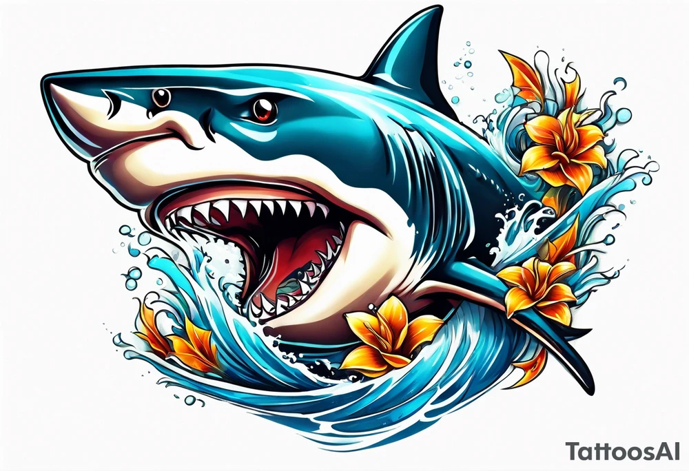Shark on water spashing frame tattoo idea