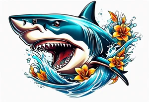 Shark on water spashing frame tattoo idea