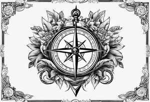 A selucid style anchor in front of a compass with north south east west marked on it and a narrow laurel wreathe wrapped around the compass tattoo idea