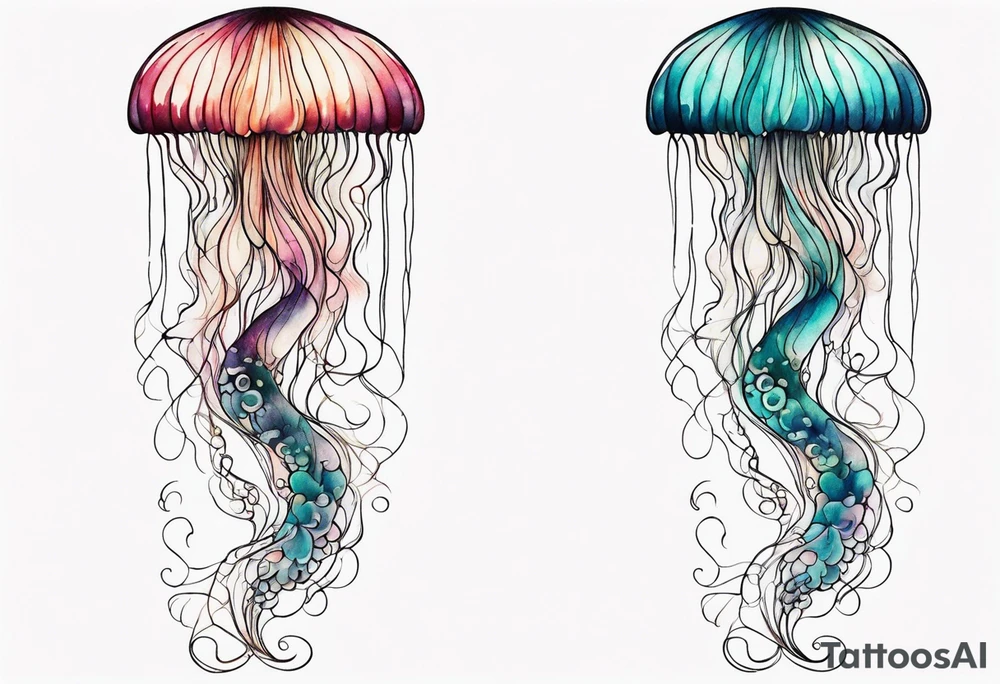 Delicate jellyfish long thin tattoo idea