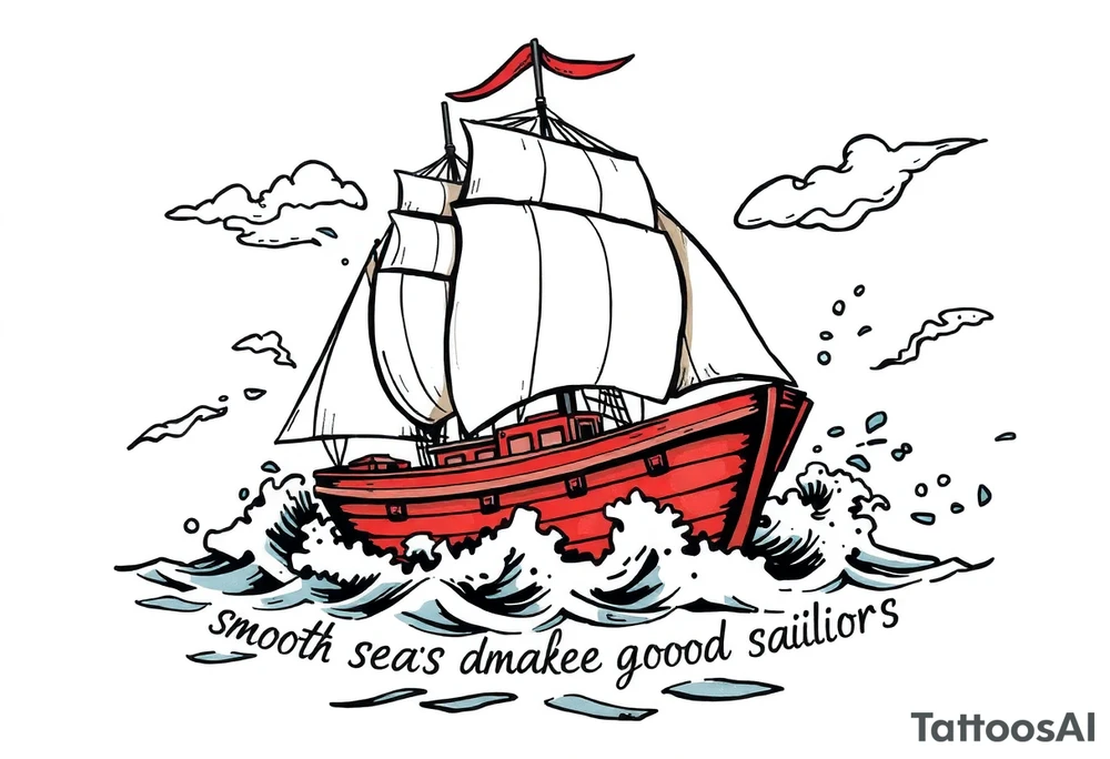 Can you please create a design of a ship in rough seas with the words “smooth seas don’t make good sailors”? tattoo idea