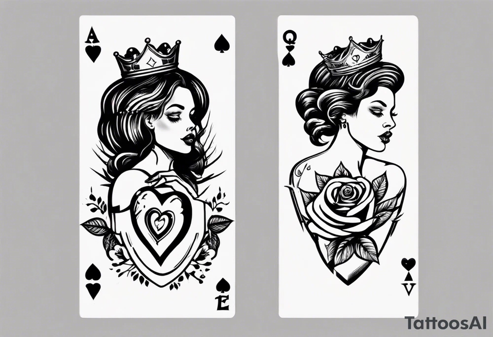 queen of hearts with a rose in her hand tattoo idea