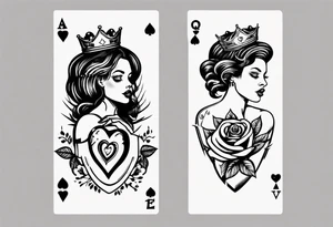queen of hearts with a rose in her hand tattoo idea