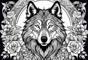 Wolf, flower, cross tattoo idea