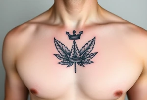 Chest tattoo, two bay leaf and crown between tattoo idea