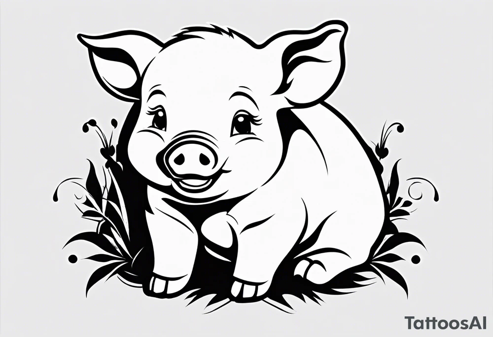 very cute happy piglet.
outline only.
black and white only.
only show the piglet. no extra lines or decoration.
no black shading.
dont make the ears too big.
draw only with very thin lines (1px)

should look like a tattoo that will only take 15 minutes to draw tattoo idea