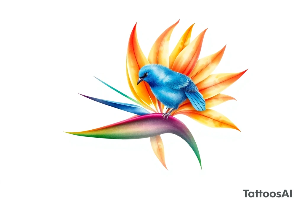 Bird of paradise flower with blue bird tattoo idea